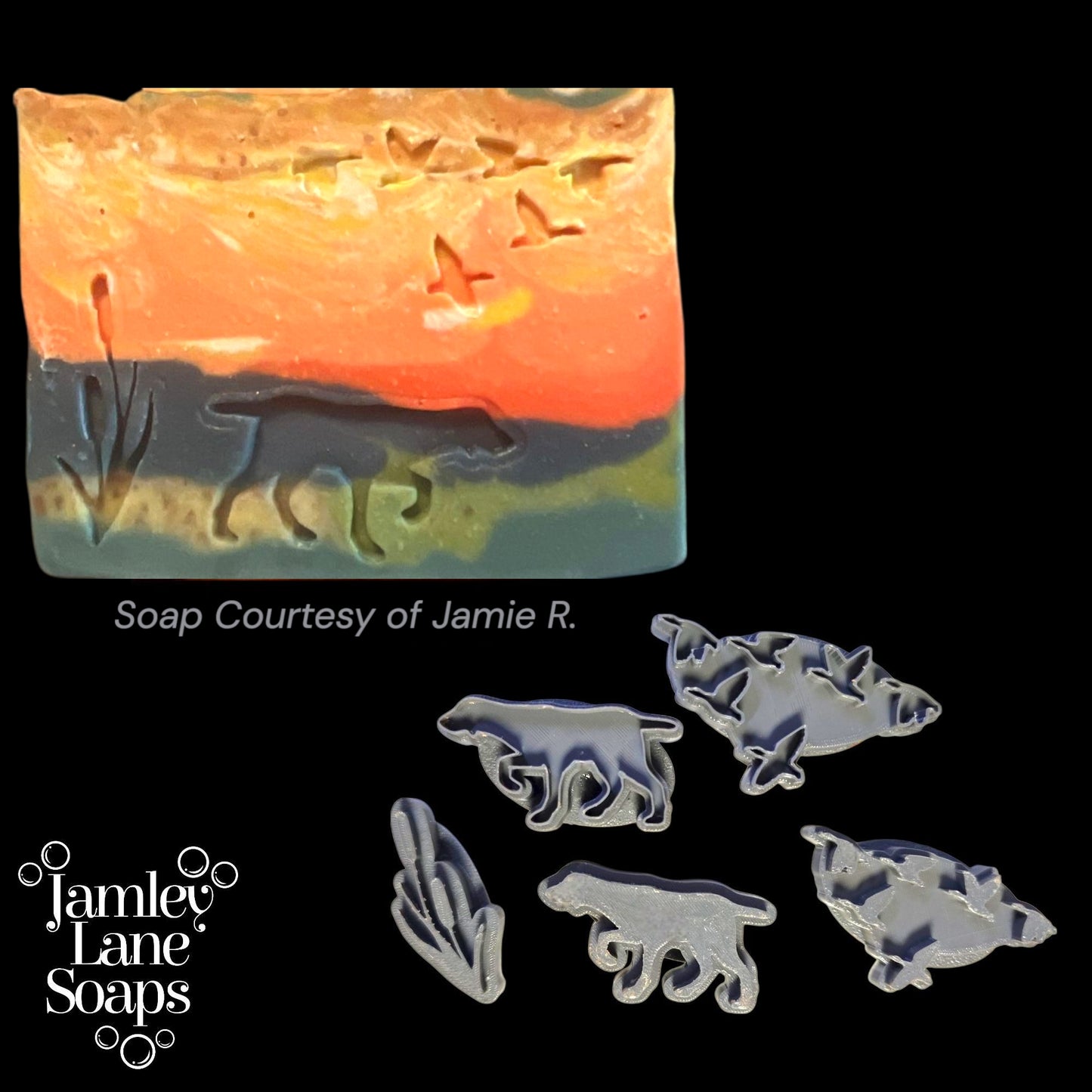 Duck Hunt Stamps 5 Piece Set Hunting Dog, Flying Ducks, Cattails