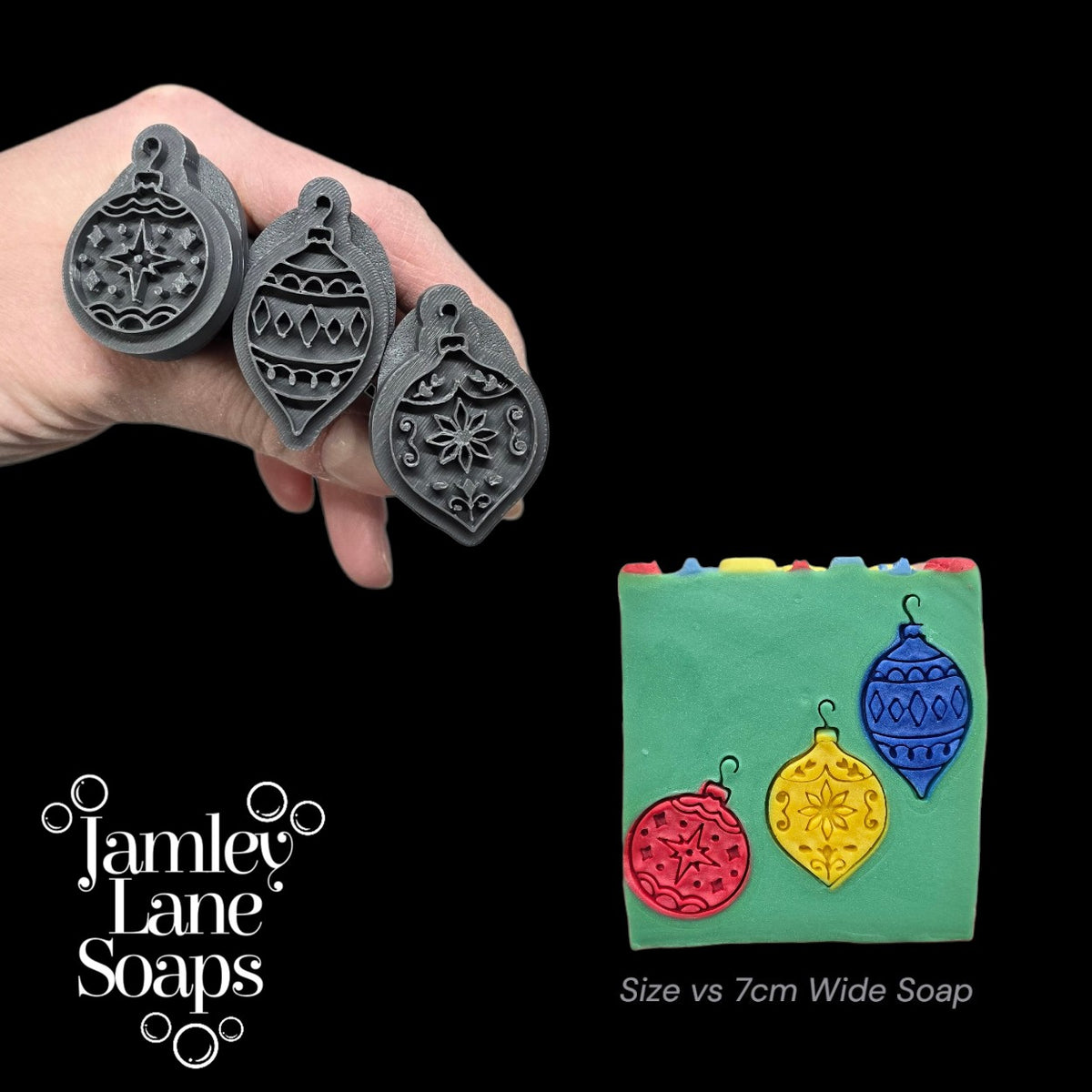 Christmas Ornament Soap Stamp & Extruder Disc Set | 3-Piece Holiday Ornament Embed