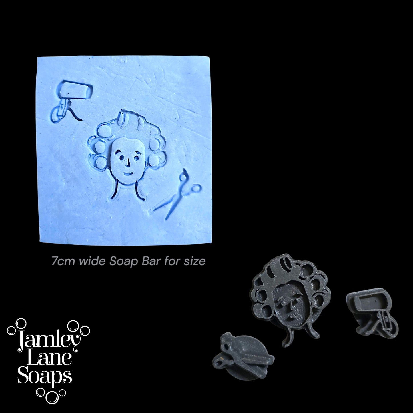 Hairdresser Stamps: Rollers, Scissors, Hairdryer, 3 Piece Soap Stamp Set and 4 Disc Set
