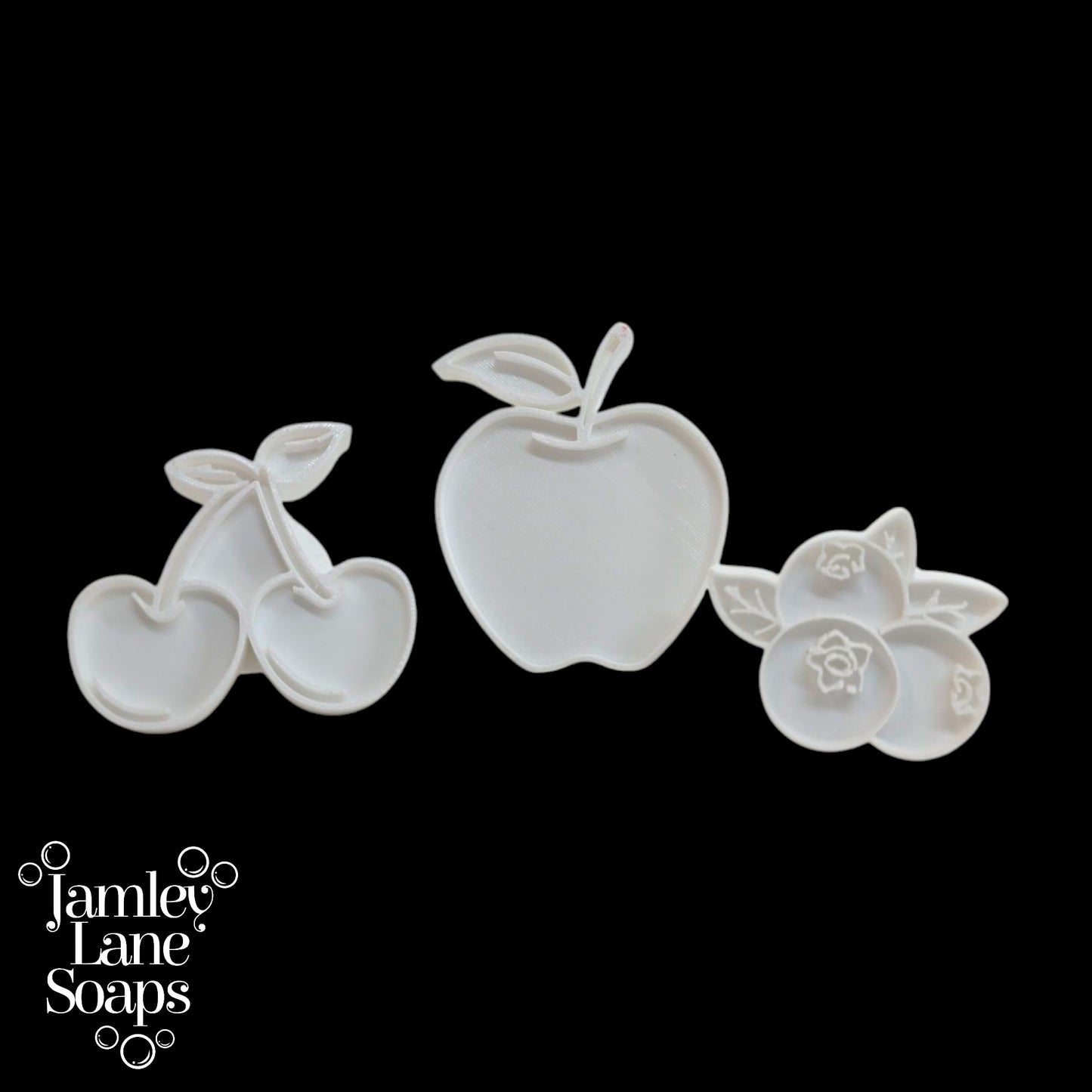 Fruit Designs Soap Stamps -3 Piece Set Blueberry, Cherries, Apple