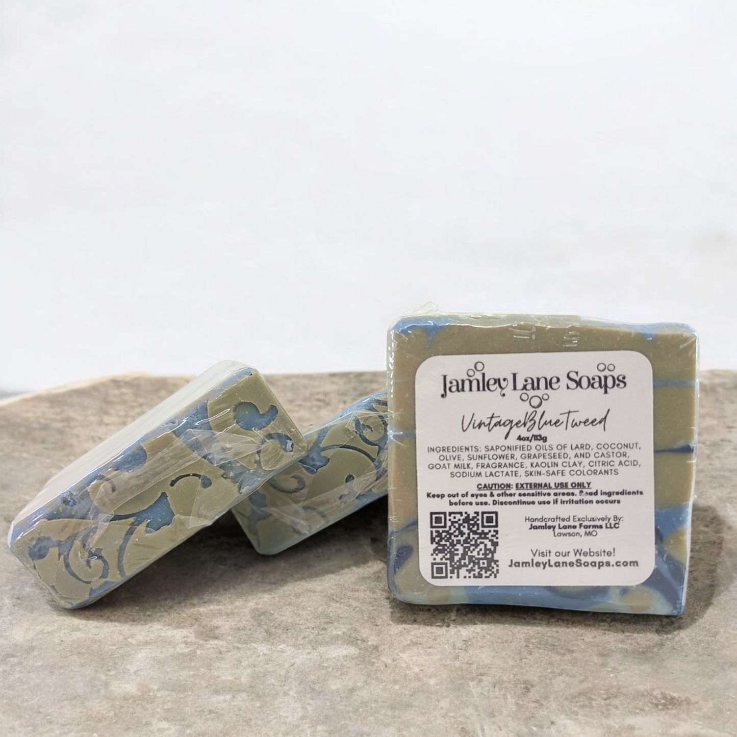 Vintage Blue Tweed Artisan Goat Milk Soap 4oz Bar