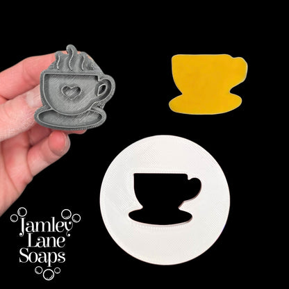 Teacup & Saucer Soap Stamp and Extruder Disc Set | Cold Process Soap Embed