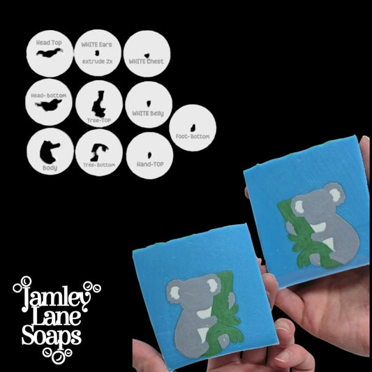 Juego de discos extrusores de masa para jabón Koala | 10 discos de 11 piezas con incrustaciones de animales | Alternativa al molde de columna
