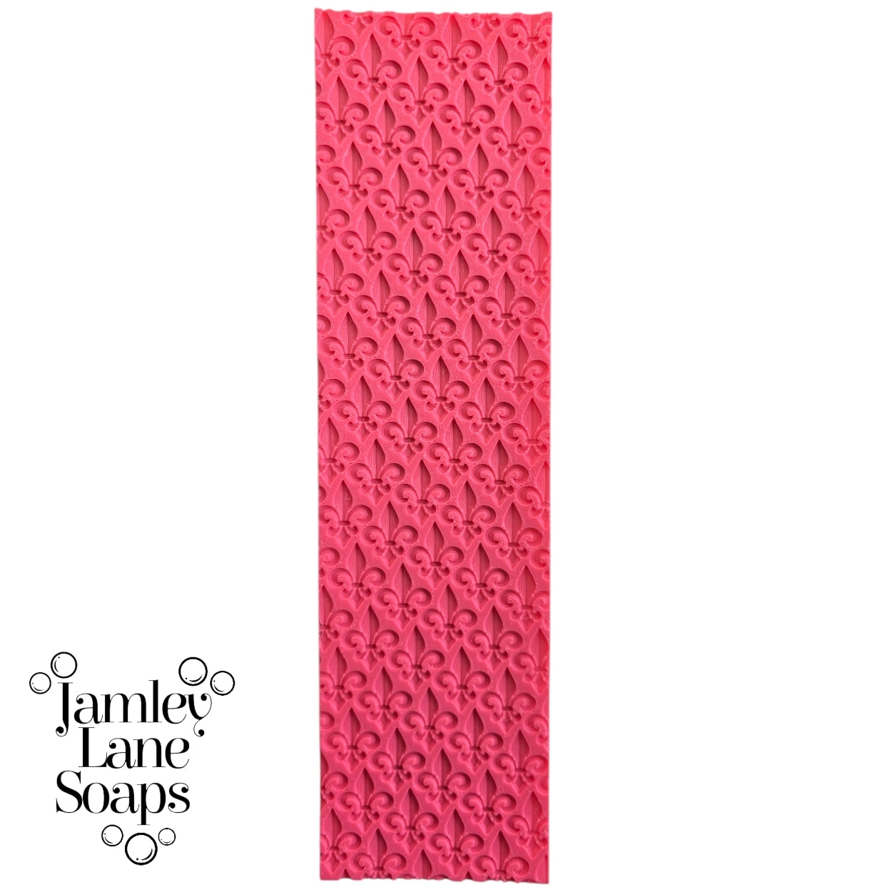 Pink textured soap mold with Jamley Lane Soaps branding on a white background
