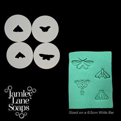 Moth Collection Soap Dough Extruder Disc & Stamp Set | Luna Moth Soap Embed | 4-Piece