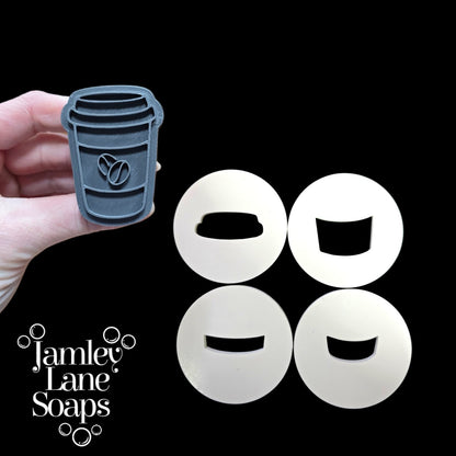 Takeaway Coffee Cup Soap Dough Extruder Disc Set | 4-Piece Latte Cup Embed + Stamp