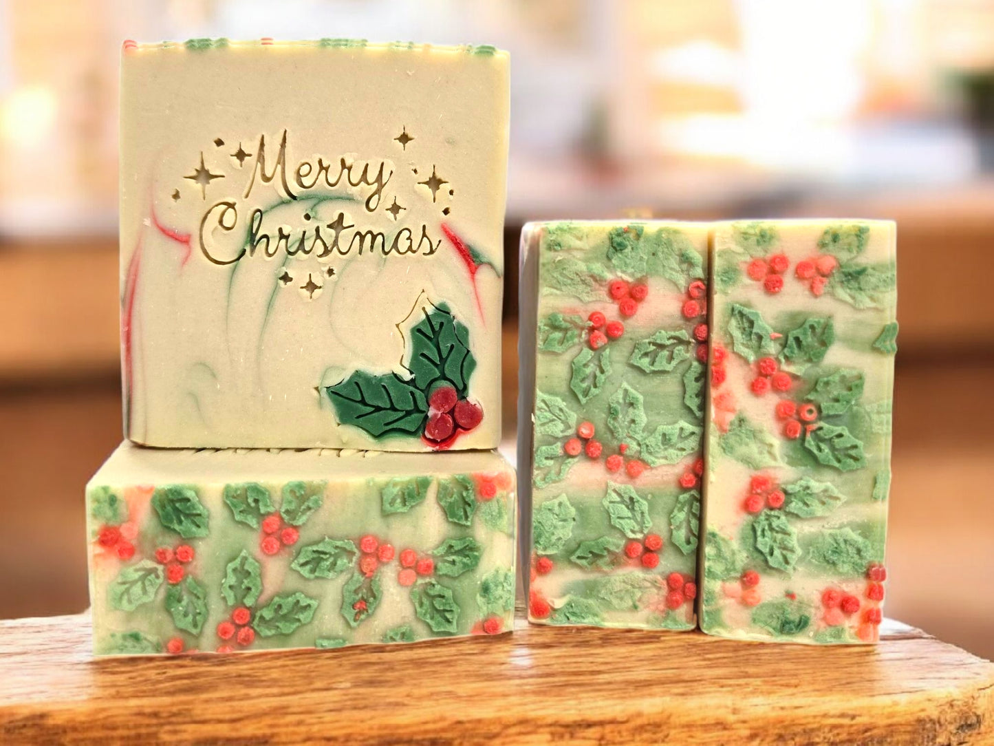 Festive Holly Goat Milk Artisan Soap 4oz Bar