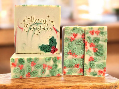 Festive Holly Goat Milk Artisan Soap 4oz Bar