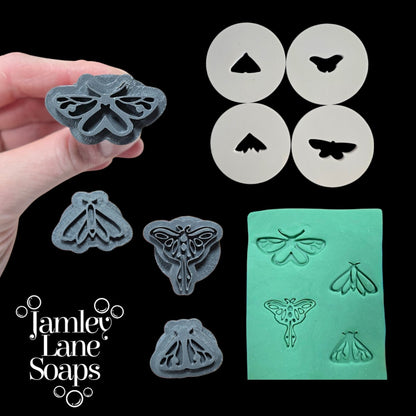Moth Collection Soap Dough Extruder Disc & Stamp Set | Luna Moth Soap Embed | 4-Piece