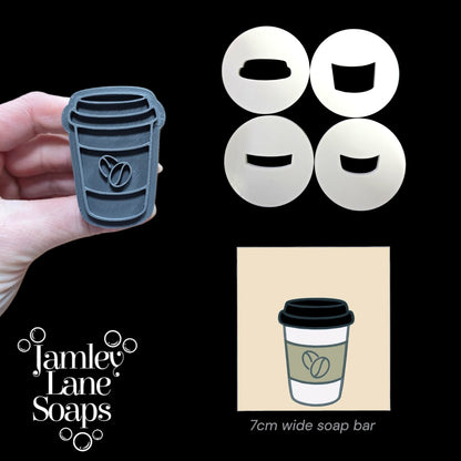 Takeaway Coffee Cup Soap Dough Extruder Disc Set | 4-Piece Latte Cup Embed + Stamp