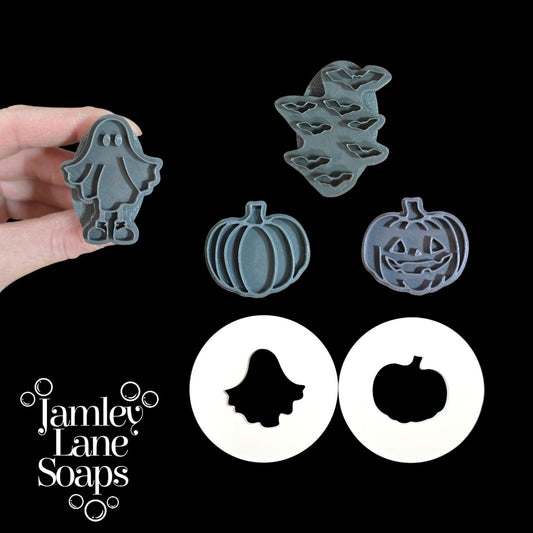 Halloween Friends Set: Ghost, Pumpkin, Bats Extruder Discs and Stamp Set