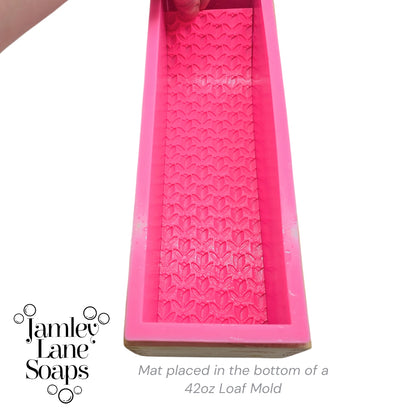 Pink artisan polymer mat placed in a generic Amazon 42oz loaf mold with Jamley Lane Soaps branding.