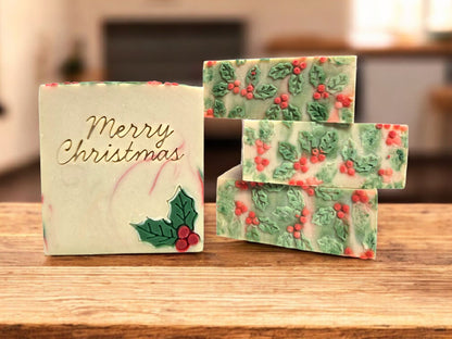 Festive Holly Goat Milk Artisan Soap 4oz Bar