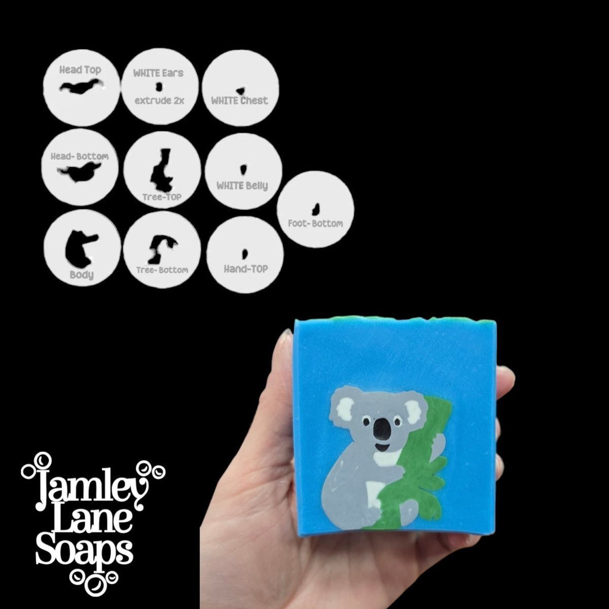Koala Soap Dough Extruder Disc Set | 10-Disc 11-Piece Animal Embed | Column Mold Alternative