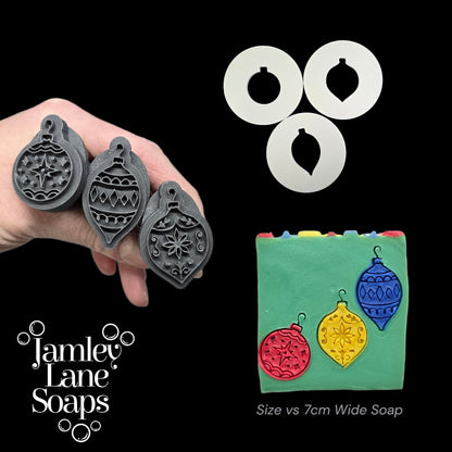 Christmas Ornament Soap Stamp & Extruder Disc Set | 3-Piece Holiday Ornament Embed