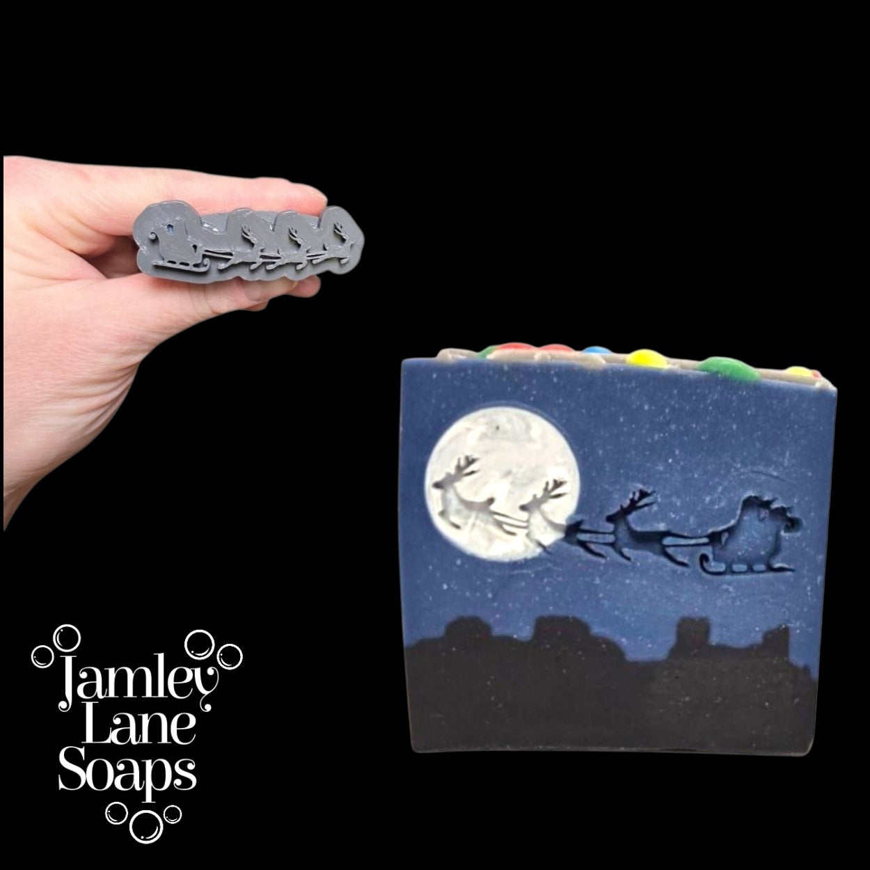 Santa's Flying Sleigh Soap Stamp | Christmas Cold Process Soap Stamp